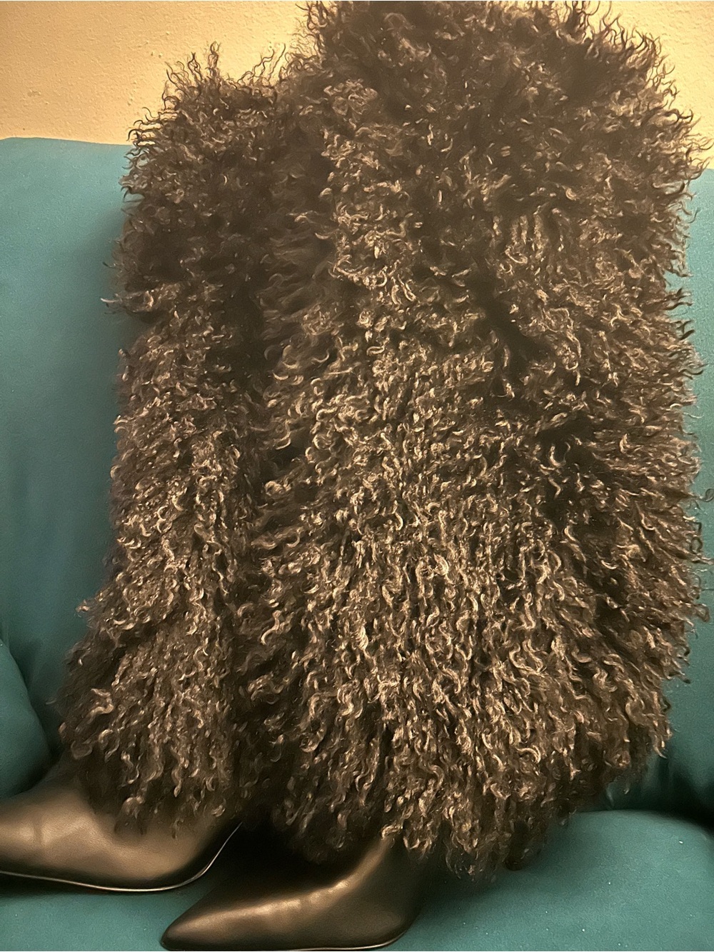 Steve Madden Black Curly Faux-Fur Heeled Boots
